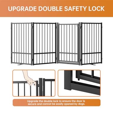 SNUOWU Full Metal Freestanding Dog Gate with Door, 32''Height Foldable Pet Dog Fence for Indoor & Outdoor, 4 Panels Extra Wide Free Standing TallDog Gates for Doorways,House,Stairs,Porch,Deck,Yard - Image 4