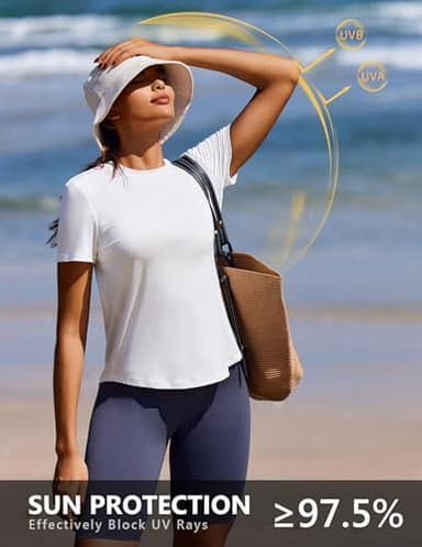 PINSPARK Soft Sun Shirt for Women UPF Protection Quick Dry Short Sleeve Crewneck Workout Tops Casual Garden Yoga Shirts,White Small - Image 3