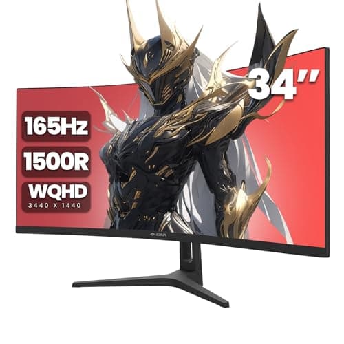 CRUA 34" Curved Gaming Monitor, WQHD 3440x1440, 144Hz/165Hz Computer Monitors, 1500R VA Screen, 120% sRGB, AMD FreeSync, HDMI 2.0 & DP 1.4, Wall Mountable Installs- Black - Image 1