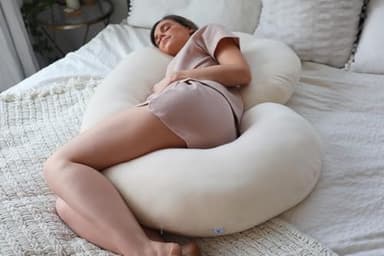 Pharmedoc Pregnancy Pillows, C-Shape Full Body Pillow – Jersey Cover Beige – Pregnancy Pillows for Sleeping – Body Pillows for Adults, Maternity Pillow and Pregnancy Must Haves, New Mom Gifts - Image 3