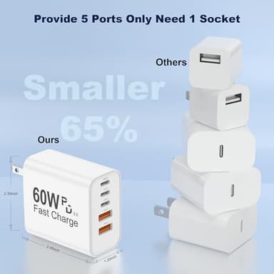 USB C Charger Block, 5 in 1 Single 25W Max iPhone Charger, PD 3.0 60W Charging Blocks, QC 2A USB Wall Charger for iPhone 17 16 15 14 13 12 Pro Max, iPad, iPod, Samsung, AirPods Pro, Apple Watch Series - Image 5