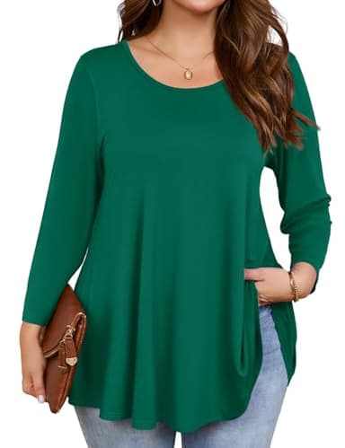 JollieLovin Womens 3/4 Sleeve Loose Fit Swing Tunic Tops Basic T Shirt(3X,Deep Green) - Image 1