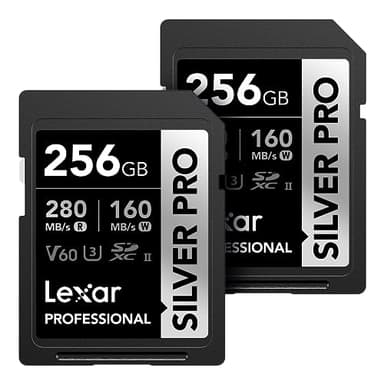 Lexar 256GB (2-PK) Professional SILVER PRO SD Card, UHS-II, C10, U3, V60, Full HD, 4K, Up To 280MB/s Read SDXC Memory Card, for Professional Photographer, Videographer, Enthusiast (LSDSIPR256G-B2NNU) - Image 1