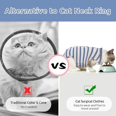 Queenmore Cat Recovery Suit,Cat Suit for Cats After Surgery Female,Featured Striped Post-Surgery Bodysuit,Cat Surgery Recovery Suit Female Cone of Shame Alternative for Cats Anti Licking (Blue,S) - Image 2