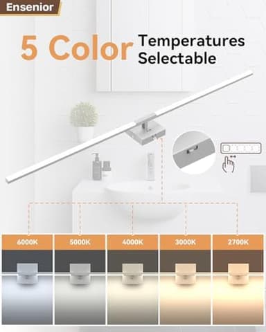Ensenior Modern Bathroom Vanity Light 48 Inch, Built-in Dimmer, 28W Dimmable 5CCT LED Light Fixture Over Mirror, Baked-on Matte Grey Vanity Lights for Mirror Cabinets Bedroom - FCC & ETL Certificated - Image 6