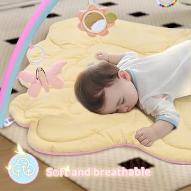 2PM SPORTS Pink Butterfly Theme Baby Play Mat, Tummy Time Play Mat for Infant Newborn, Baby Play Gyms & Playmats for Girl 0-6 6-12 Months, Activity Gym 5 Detachable Toys，Gimnasio para Bebes 0-12 Meses - Image 2
