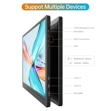 WCV Portable Monitor 15.6 Inch 1080P USB-C HDMI Ultra-Slim Travel Monitor with Kickstand, Compatible with Xbox, Laptop, PC, Mac Phone, PS, Swich IPS Ultra-Thin Zero Frame Gaming Monitor - Image 4
