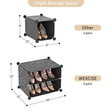 WEXCISE Portable Shoe Rack Organizer with Door, 96 Pairs Shoe Storage Cabinet Easy Assembly, Plastic Adjustable Shoe Storage Organizer Stackable Detachable Free Standing DIY Expandable 12 Tier Black - Image 7