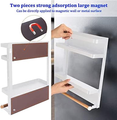 Dr.BeTree Magnetic Spice Rack for Refrigerator White Magnetic Paper Towel Holder for fridge Magnetic Shelf Magnetic Shelves Fridge Magnet Organizer Spice Rack Kitchen Organization Kitchen Storage - Image 4