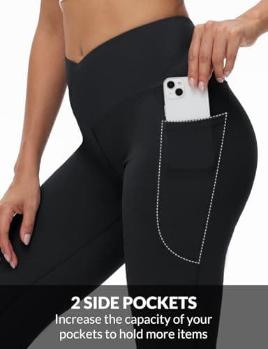 baleaf Women's Tall Flare Leggings 34" Tummy Control Crossover High Waisted Long Bootcut Yoga Pants with Pockets Work Casual Black XXL - Image 4