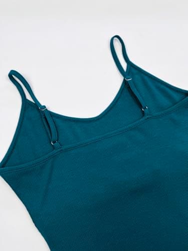 iGENJUN Tank Tops for Women 2025 Built in Shelf Bra Spaghetti Strap Adjustable Workout Yoga Basic Summer Camisole U Neck Slim Fit Ribbed Sleeveless,S,Teal - Image 4