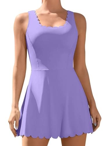 ATTRACO Tennis Dressses for Women Scalloped Athletic Dress Workout Purple Golf Dress with Pockets M - Image 1