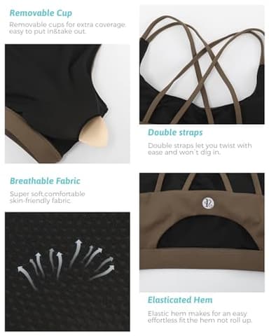 RUNNING GIRL Sports Bras for Women,Strappy Back Workout Bras Padded Supportive Brown Sports Bra Plue Size(WX2354Oak Brown,XXL) - Image 5