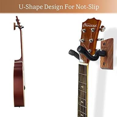 Guitar Wall Mount 2 Pack, Black Walnut Wood Guitar Hanger, U-Shaped Guitar Wall Hanger Mount, Guitar Holder Hook Stand Wall for Acoustic, Electric Guitar, Banjo, Bass, for Guitar Player Men Boy - Image 3