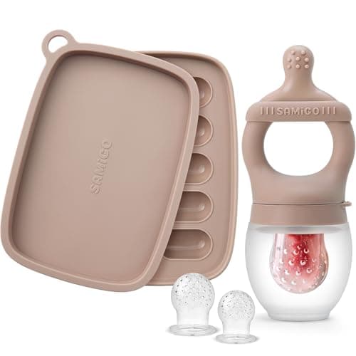 SAMiGO Baby Food Fruit Feeder and Breastmilk Popsicle Mold Set, Silicone Fruit Teether, Food Feeder Pacifier for Teething Relief, Freezer Tray, Baby Feeding Essentials, 4 Months+ - Image 1