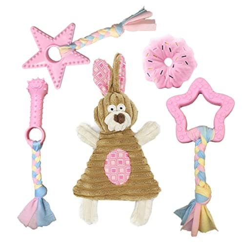 Volacopets Puppy Toys for Teething, Puppy Chew Toys for Small Dogs, Crinkle Dog Toys Small Breed Boredom and stimulating, Dog Toys for Small Dogs, Pink, 5-Pack - Image 1