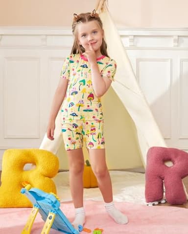 babee Reshinee Bamboo Viscose Toddler Girls Kids Short Sleeve Pajamas 3-4T Years Pink Mushroom Summer Cool Soft 2pcs Set Pjs Pyjamas Jammies - Image 8
