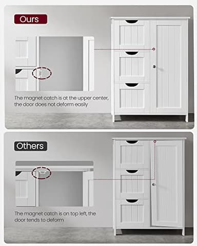 VASAGLE Bathroom Floor Storage Cabinet, Freestanding Bathroom Storage Unit with 3 Drawers, 1 Adjustable Shelf, 11.8 x 23.6 x 31.5 Inches, White UBBC49WT - Image 9