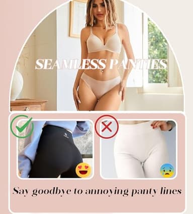 Seamless Underwear for Women Soft No Show Panties Sexy High Cut Invisible Hipster Silky Cheeky Ladies Bikini 6 Pack - Image 2