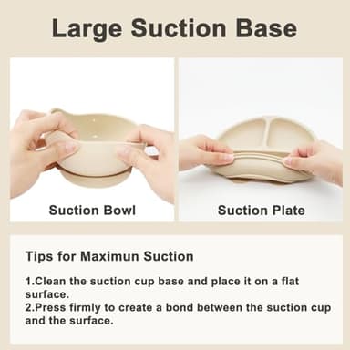 Munlinder Silicone Baby Feeding Set | Baby Led Weaning Supplies Includes Suction Bowls and Divided Plates, Adjustable Bib, Baby Utensils Spoons and Forks,Cup | Baby Feeding Essentials (Beige) - Image 5