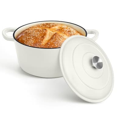P&P CHEF 7QT Enameled Dutch Oven, Cast Iron Dutch Oven Pot with Lid for Bread Baking, Enameled Casserole Pot for Roasting Braising Stewing Frying Simmering, Various Stoves & Easy Clean, White - Image 1