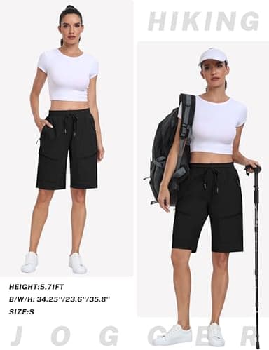 MoFiz Hiking Shorts Womens Quick Dry Lightweight Long Hiking Shorts for Women Knee Length for Camping Travel Golf with Zipper Pockets Black Large - Image 6