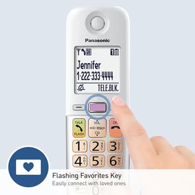 Panasonic Cordless Phone, Easy to Use with Large Display and Big Buttons, Flashing Favorites Key, Built in Flashlight, Call Block, Volume Boost, Talking Caller ID, 2 Cordless Handsets - KX-TGU433W - Image 3