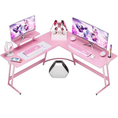 Homall Pink L Shaped Gaming Desk Computer Corner PC Desk Table with Large Monitor Stand for Home Office Studying Writing Workstation, Gift for Girls and Women (Pink, 51 Inch) - Image 1
