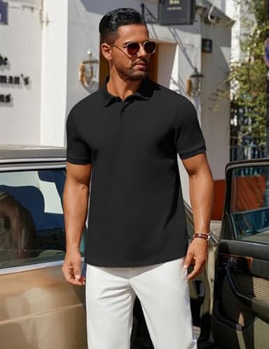 COOFANDY Polo Shirts for Men 100% Cotton Golf Shirts Work Polo Shirts Dress Polo Casual Mens t-Shirts Ribbed Cuffs Short Sleeve Regular fit Black - Image 2