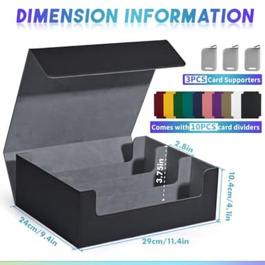 UAONO Card Storage Box for Trading Cards, 1800+ PU Leather Commander Card Deck Case, Magnetic Closure Card Holder Fits for Magic Game Cards (Black) - Image 3