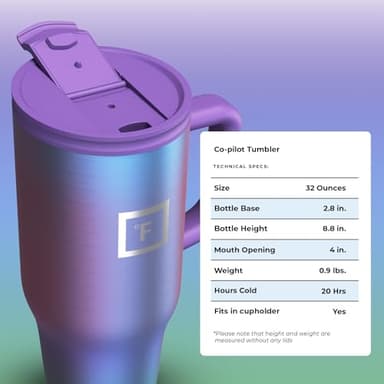 IRON °FLASK Co-Pilot Insulated Mug w/Straw & Flip Cap Lids - Cup Holder Bottle for Hot, Cold Drink - Leak-Proof - Water, Coffee Portable Travel Mug - Aurora, 32 Oz - Image 8