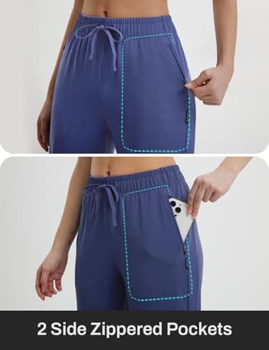 baleaf Womens Yoga Capri Pants with Zipper Pockets Summer Drawstring Capris Joggers Lounge Crop 19" Navy M - Image 5