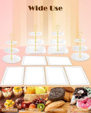 Hoedia 10 Pcs Cake Stand, Plastic Dessert Table Display Set, 4 Pcs 3 Tier Cupcake Stand Tower Holder and 6 Pcs Serving Tray for Tea Party Baby Shower Decorations - Image 5