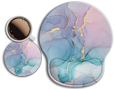 Ergonomic Mouse Pad with Wrist Support Rest,Large Mousepad Gel Wrist Rest, with Coaster Non-Slip & Pain Relief for Computer, Desk, Home&Office-Blue Marble - Image 1