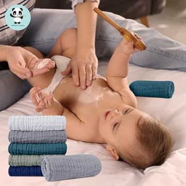 HIPHOP PANDA Muslin Burp Cloths, 10 Pack - Large 20" X10" - Ultra Absorbent and Soft 100% Cotton Baby Essentials Drool Rags and Messes for Newborn - Colorful Designs for Boy Girl, Gray Navy Fusion - Image 6