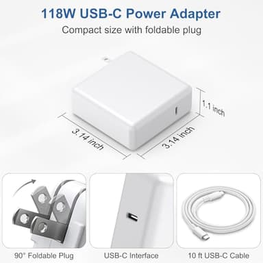 10FT Mac Book Pro Air Charger, [MFi Certified] 118W 96W 87W 61W USB C Fast Power Adapter with Long Type C Charging Cable, Compatible with MacBook Air Pro and All USB-C Devices - Image 7