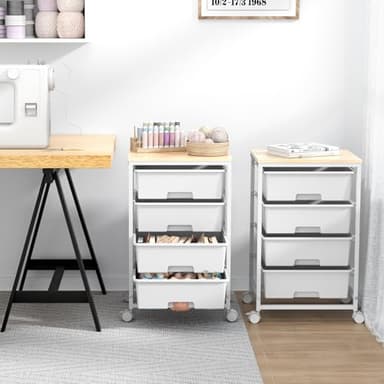 SYKIARIOL Utility Cart with 4 Drawers, Multipurpose Rolling Storage Cart with 4 Drawers and 2 Lockable Wheels, 4-Tier Rolling Storage Cart Organizer for Home Office Dorm, Bright White - Image 8
