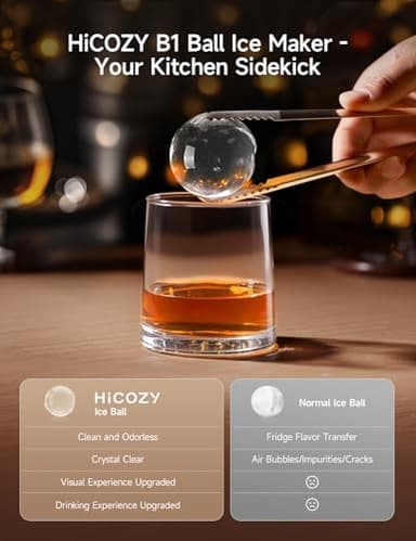 HiCOZY Clear Ice Ball Maker Countertop,Sphere Ice Maker with IcyGem Technology,2 Ice Balls in 60Mins,40 pcs/Day, Self-Cleaning Ice Machine with Ice Tong for Cocktails, Whiskey & Bourbon - Image 2