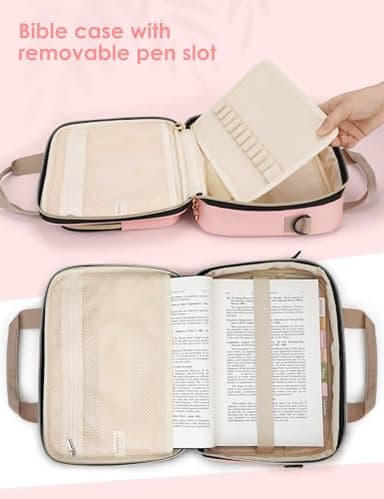 Heouvo Bible Cover Case for Women with 6 Highlighters & Tabs, Large Bible Bag, Bible Study Supplies, Pink - Image 3