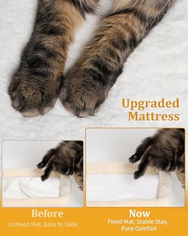 Aechonow 14in Cat Tree Tower with Large Perch, 20 * 16.5 Inch Top Bed for Adult Cats, Scratching Post with Bed for Kittens, Beige - Image 3