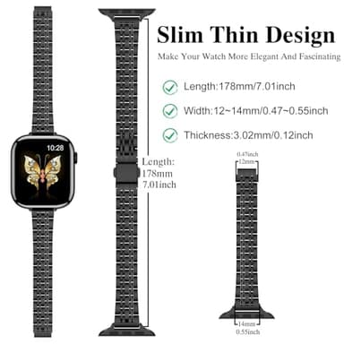 MioHHR Slim Metal Band Compatible with Apple Watch Band 42mm(Series 11 10) 41mm(Series 9 8 7) 40mm(Series 6 5 4 SE3/2/1) 38mm(Series 3 2 1),Stainless Steel iWatch Bands for Women,Black - Image 3