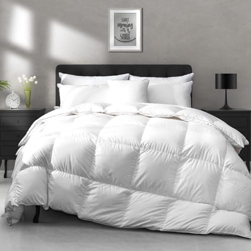 APSMILE Lightweight Down Feather Fibers Comforter King Size - Cooling Bed Comforter, Hotel Collection High Fill-Power Thin Duvet Insert for Warm Weather/Hot Sleepers, 106x90, White - Image 1