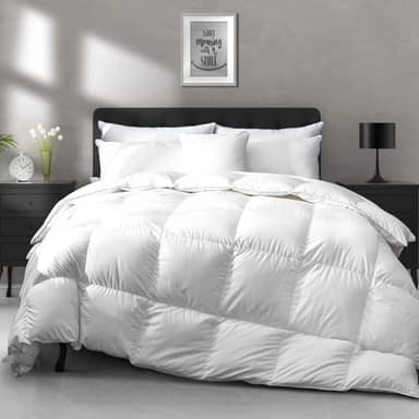 APSMILE Lightweight Down Feather Fibers Comforter King Size - Cooling Bed Comforter, Hotel Collection High Fill-Power Thin Duvet Insert for Warm Weather/Hot Sleepers, 106x90, White - Image 1