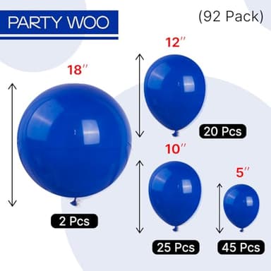 PartyWoo Royal Blue Balloons 92 pcs Different Sizes of 18 12 10 5 Inch Dark Blue Matte Balloon Arch Kit Garland for Graduation 4th of July Baby Shower Birthday Party Decorations Blue-Y59 - Image 4