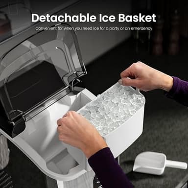 Kismile Nugget Ice Makers Countertop, Portable Sonic Ice Machine with Self-Cleaning/One-Click Operation for Home/Office(Silver) - Image 4