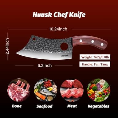Huusk Meat Cleaver Knife, Hand Forged Butcher Knife for Meat Cutting, Full Tang Viking Knife with Sheath, Japanese Chef Knives for Kitchen, Outdoor Cooking, Camping, BBQ, Gift for Man and Women - Image 5