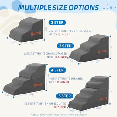 5-Step Spliceable Pet Stairs: Indoor& Outdoor Multi-Use with a Removable Cover and a Pocket, Best for Small Pets and Older Dogs Who Has Spine and Arthritis Issues to Get on High Beds, Grey（22.8" H - Image 5