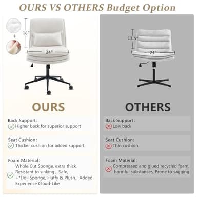 VINGLI Cloud Criss Cross Legged Chair,18" High Back Armless Home Office Desk Chair with Wheels,Wide Adjustable Comfy Padded Seat Task Computer Chair,Modern Swivel Makeup Vanity Chair,Fabric,Beige - Image 5