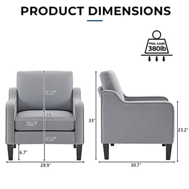 VINGLI Modern Accent Chairs Set of 2, Grey Living Room Chairs Comfy Armchair for Bedroom, Upholstered Sofa Chair Reading Chair for Small Spaces, Apartment, Waiting Room - Image 2
