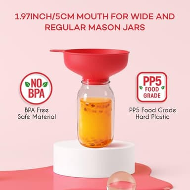 Pisol Wide Mouth Versatile Funnel, Canning Funnels for Kitchen Use, Food Grade Plastic Cooking Funnel Set with 4 Size Spouts and 2 Strainers for Filling Different Bottles and Bags, Red - Image 2